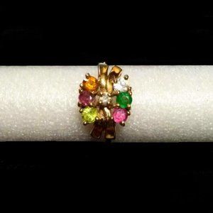 Vintage Solid 10k 3gr Yellow Gold Multicolor Gemstones Beautiful Ring Sz 7